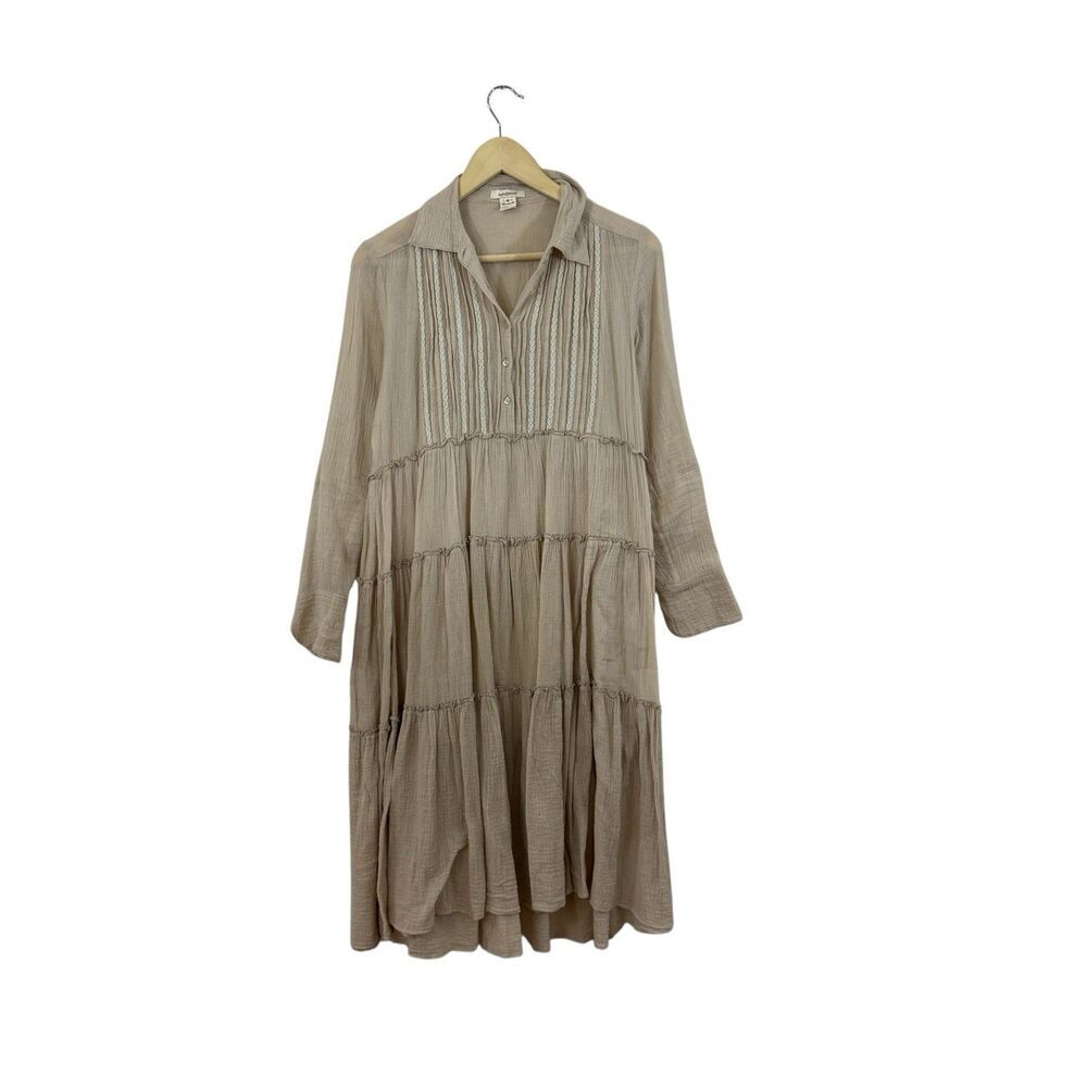 Sundance Enchanted Days Dress Midi Tiered Boho Cotton Long Sleeve Womens